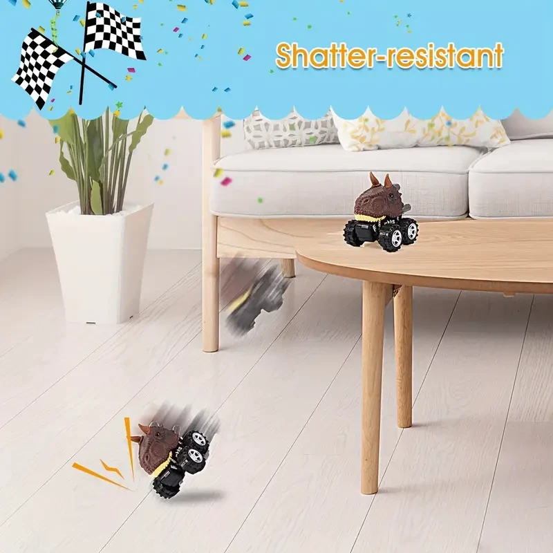 6 Pack Pull Back Dinosaur Toys Race Car Set