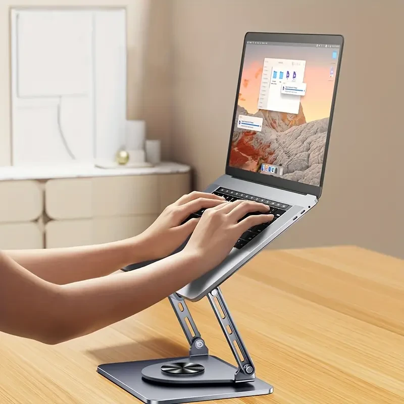 Carbon Steel Laptop Stand, Adjustable Angle, 360-Degree Rotation, Anti-Rust Rectangular Design