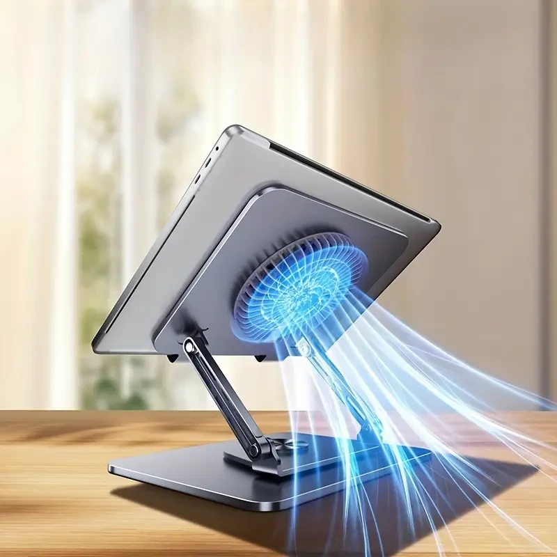 Carbon Steel Laptop Stand, Adjustable Angle, 360-Degree Rotation, Anti-Rust Rectangular Design