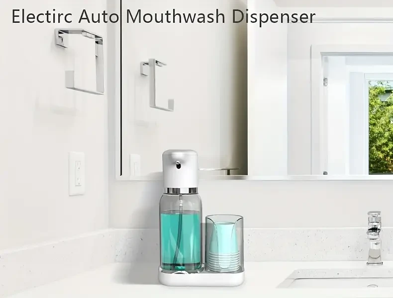 Automatic Mouthwash Dispenser For Bathroom, Smart Rinse Pump With Cup Holder