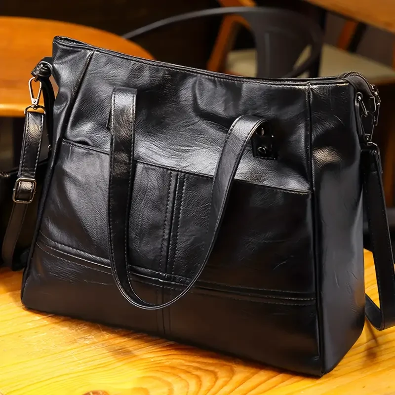 Retro Chic PU Leather Tote Bag