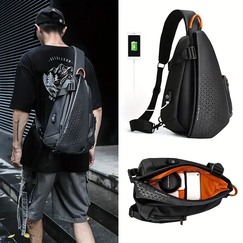 Unisex Black Nylon Crossbody Bag