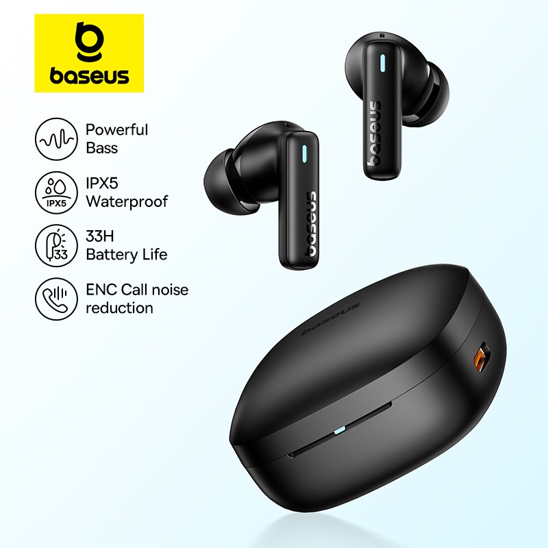 Baseus Bowie E19 Wireless Earphones  Bluetooth 5.3, Big Bass, 12mm Drivers, IPX5 Waterproof with 33H Battery Life