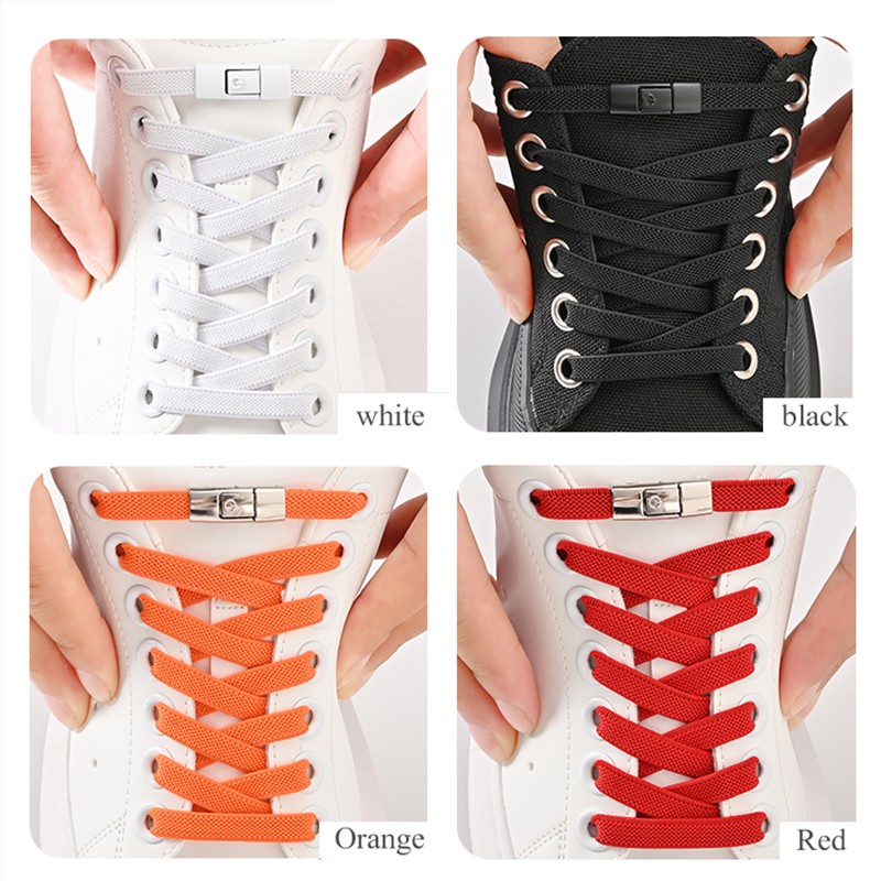 8mm No-Tie Elastic Shoe Laces with Press Lock Widened Flat Shoelaces