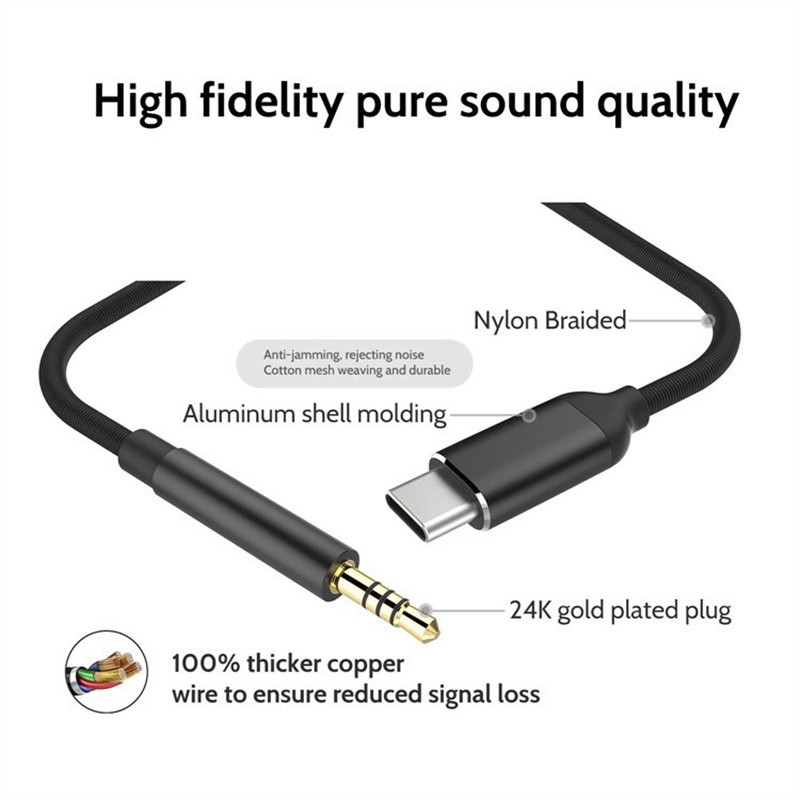 USB Type-C to 3.5mm Aux Audio Adapter Headphone Jack Cable for Samsung