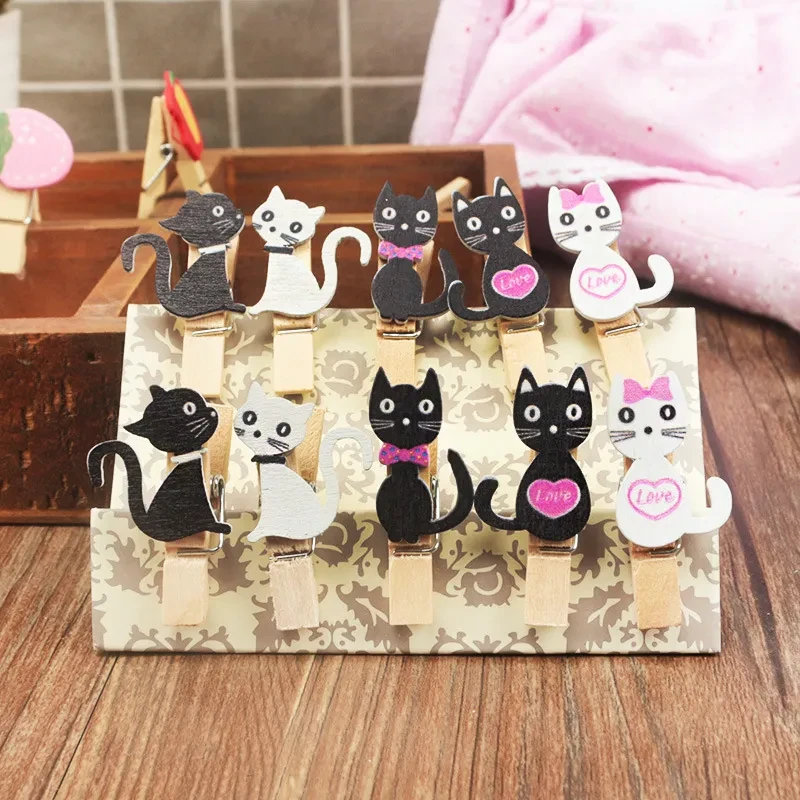 Long tail cat decoration wooden clip photo clip classroom