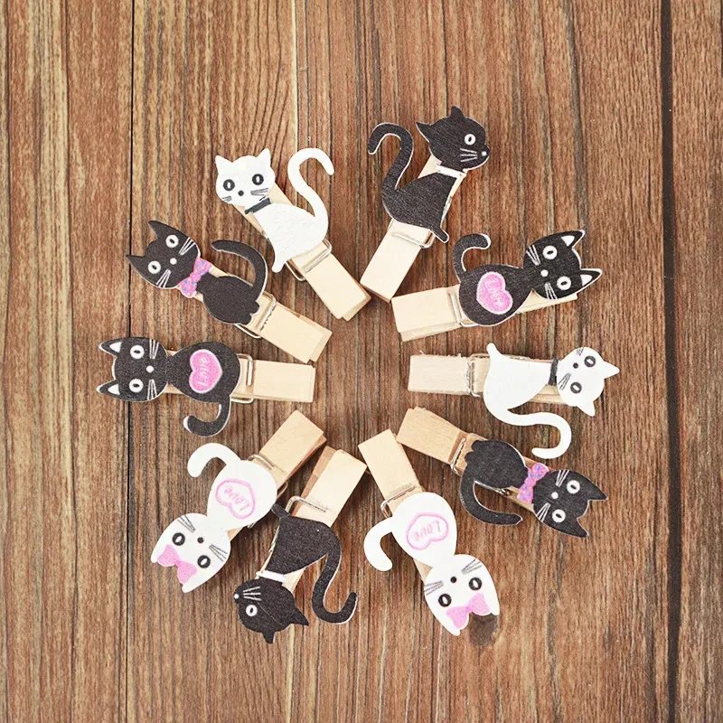 Long tail cat decoration wooden clip photo clip classroom