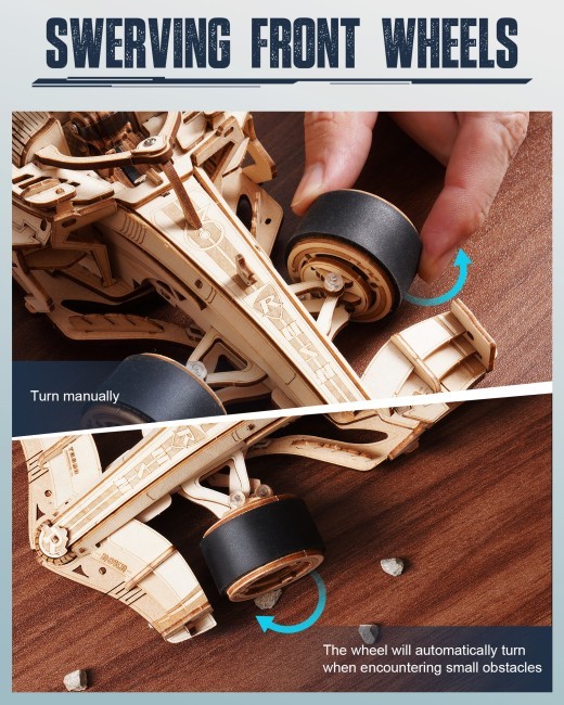 ROBOTIME 3D Wooden Puzzle Racing Car Model Kits With Mechanical Roaring Engine LK505