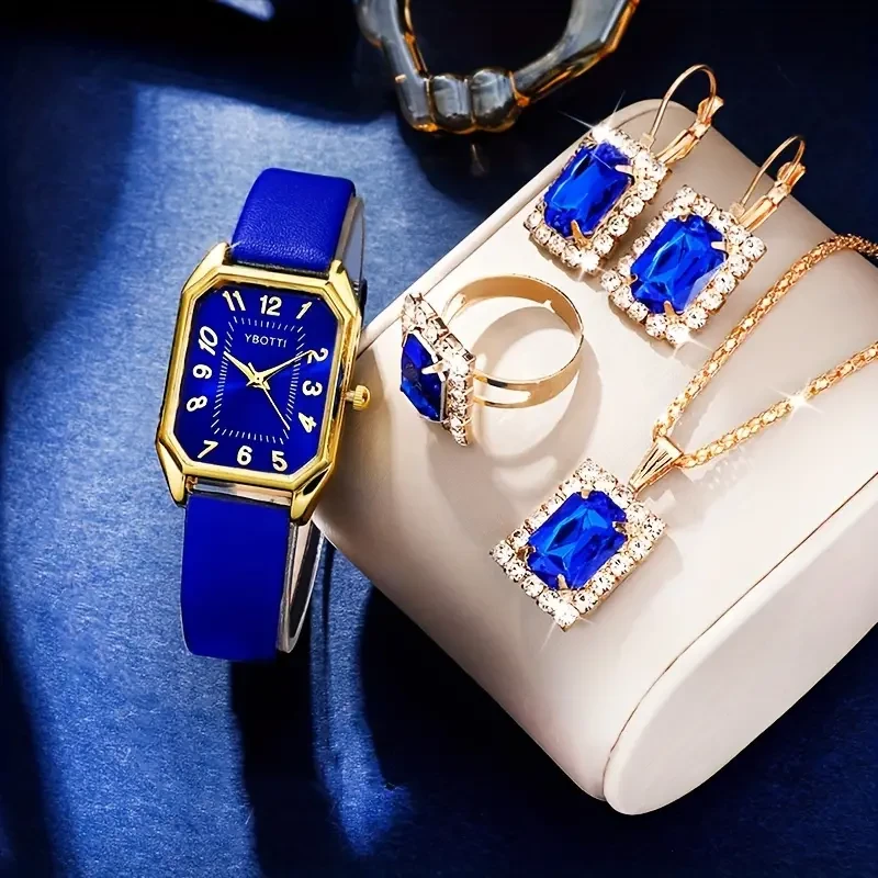 Retro Rectangle Womens Quartz Watch & Jewelry Set