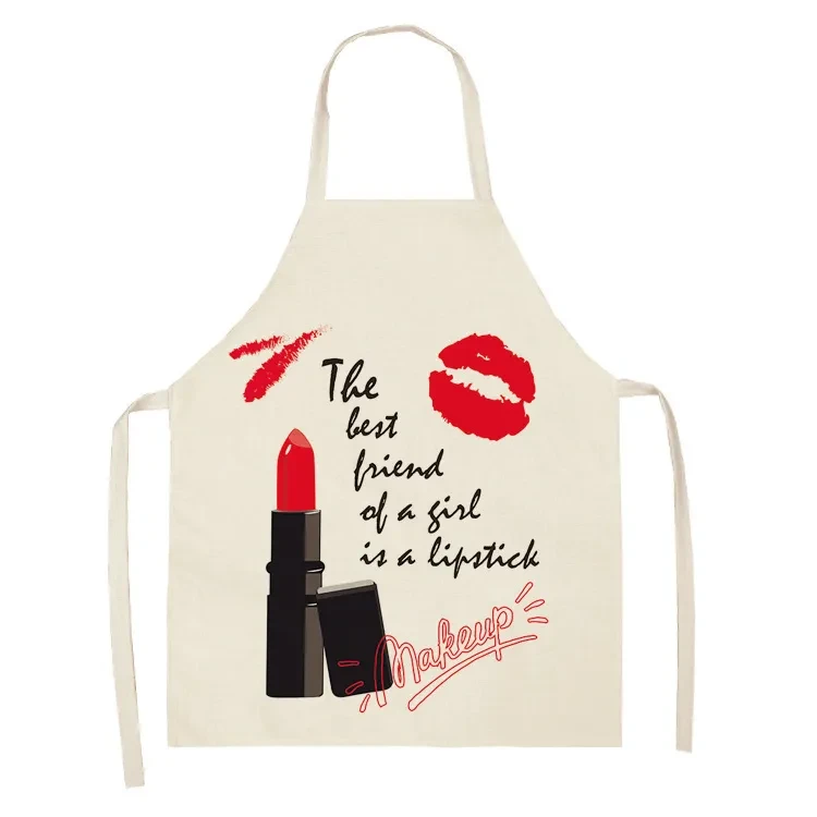 Couple Linen Lipstick Printed Sleeveless Apron Kitchen