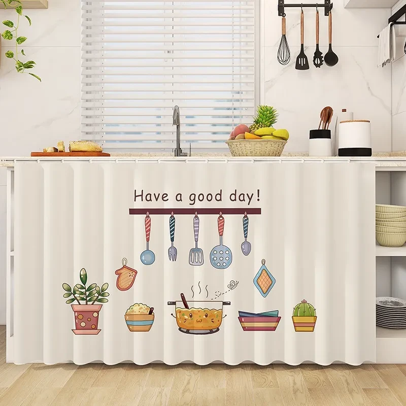 Minimally Printed Kitchen Waterproof Sliding Door Curtain