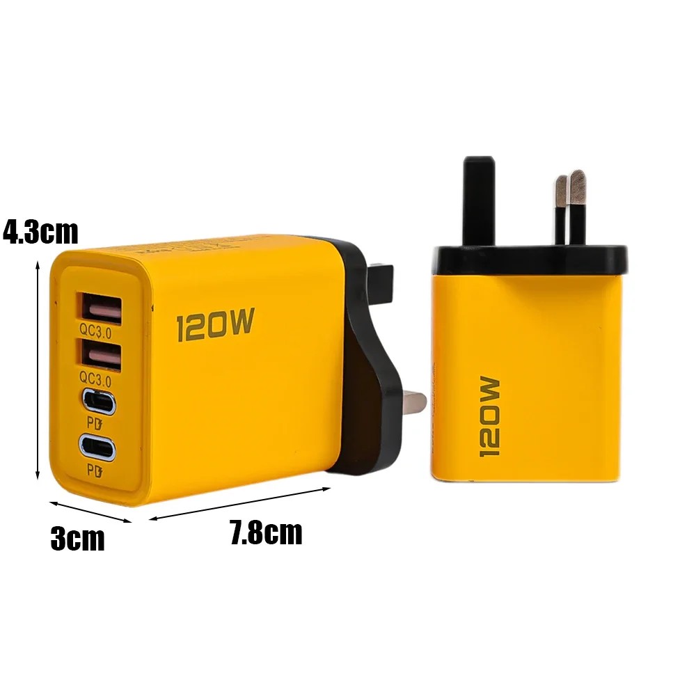 4-Port 120W USB-C PD Charger - Quick Charge QC3.0 Adapter