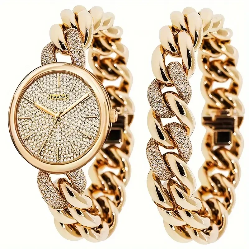 Vintage Chic Womens Quartz Watch & Bracelet Set