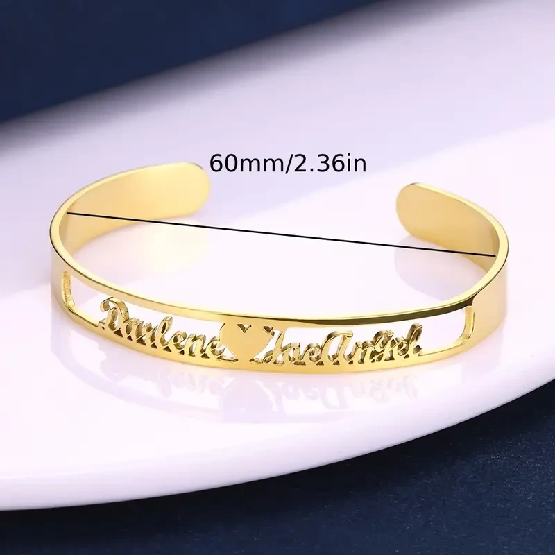 DIY Customized Double Name Open Bangle Cuff Bracelet Valentine's Day Gift