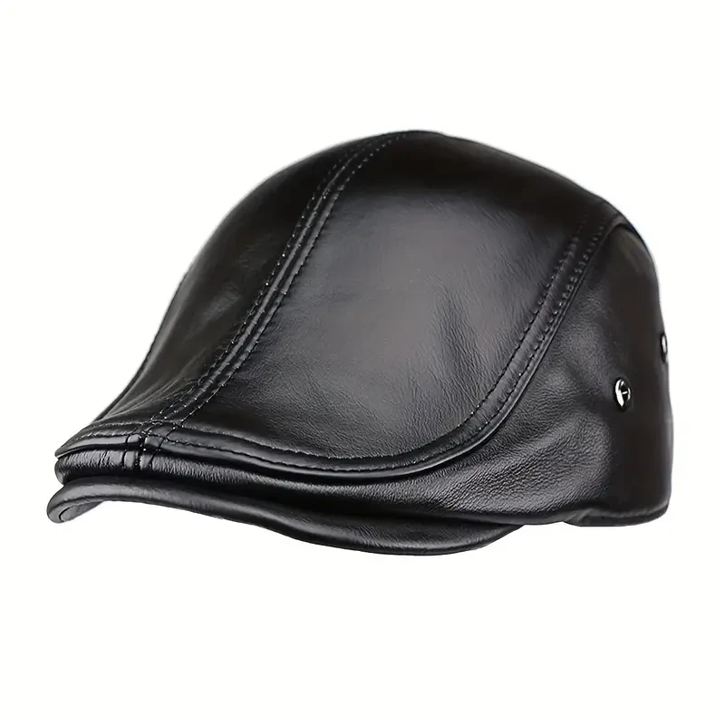 Men's Genuine Cowhide Leather Newsboy Cap
