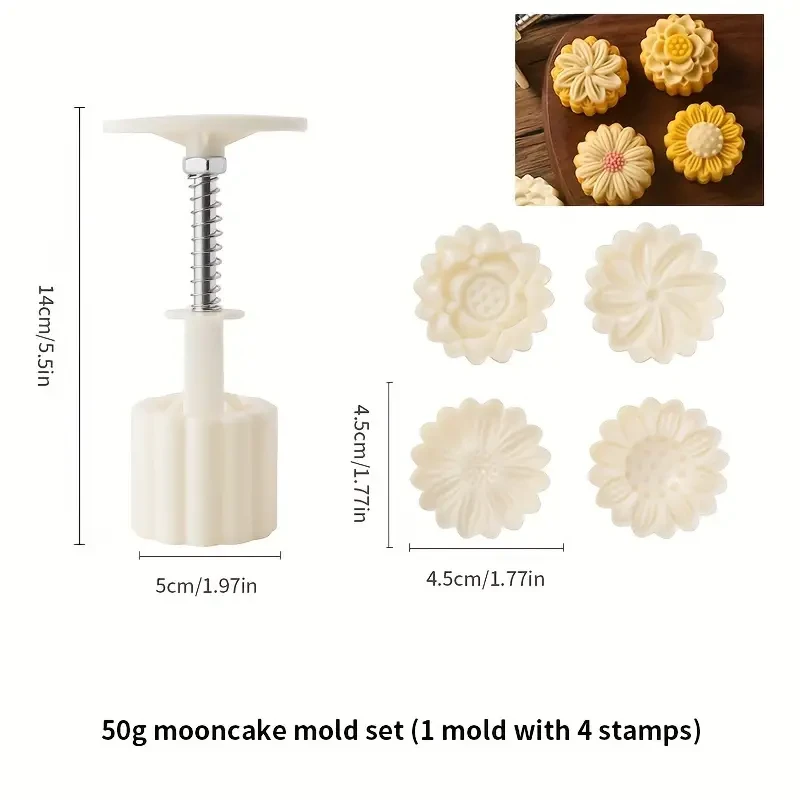 Flowers Moon Cake Mold with 4 Stamps