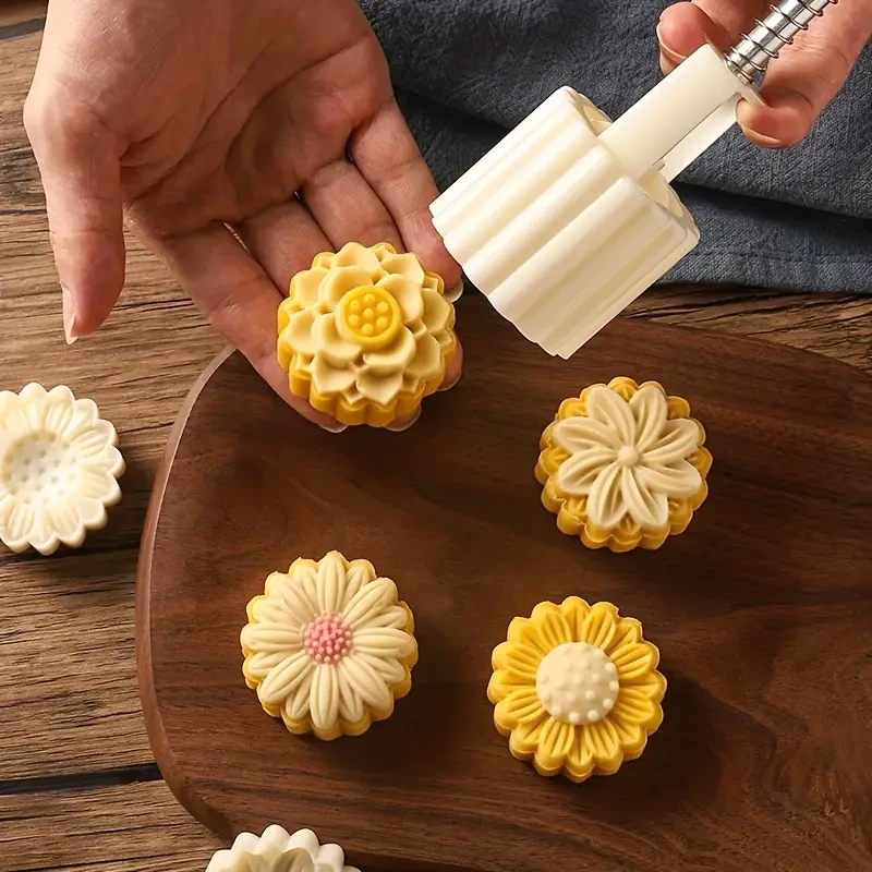 Flowers Moon Cake Mold with 4 Stamps