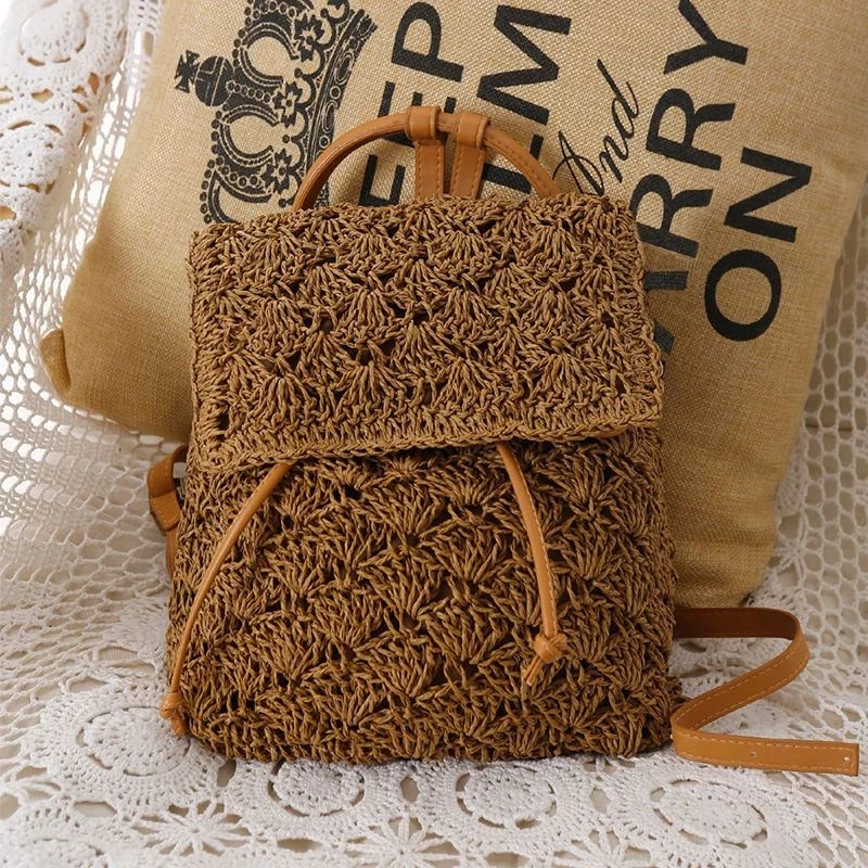 Summer New Backpack Sen Women's Beach Vacation Grass Woven Bag Leisure Bag INS Style Ethnic Style