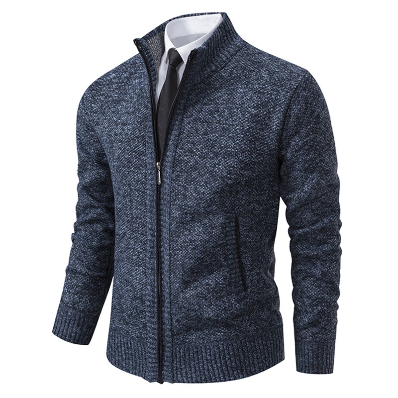 Men's Solid Color Stand Collar Fleece Sports Coat