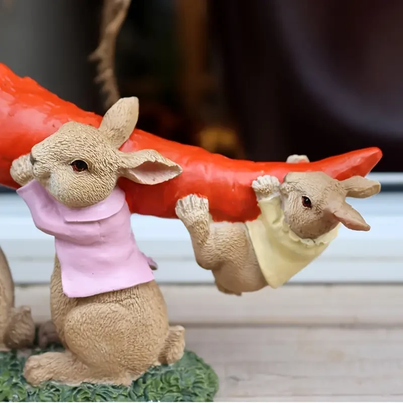 Charming Rabbit Family with Carrot - Resin Garden Statue