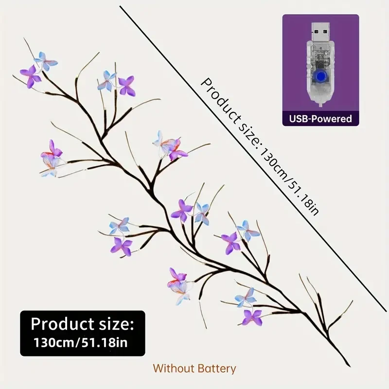 1pc Butterfly Branch LED Wall Light, 129.84cm 30 LEDs USB Powered