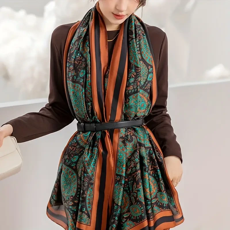 Luxurious Satin Chiffon Floral Scarf