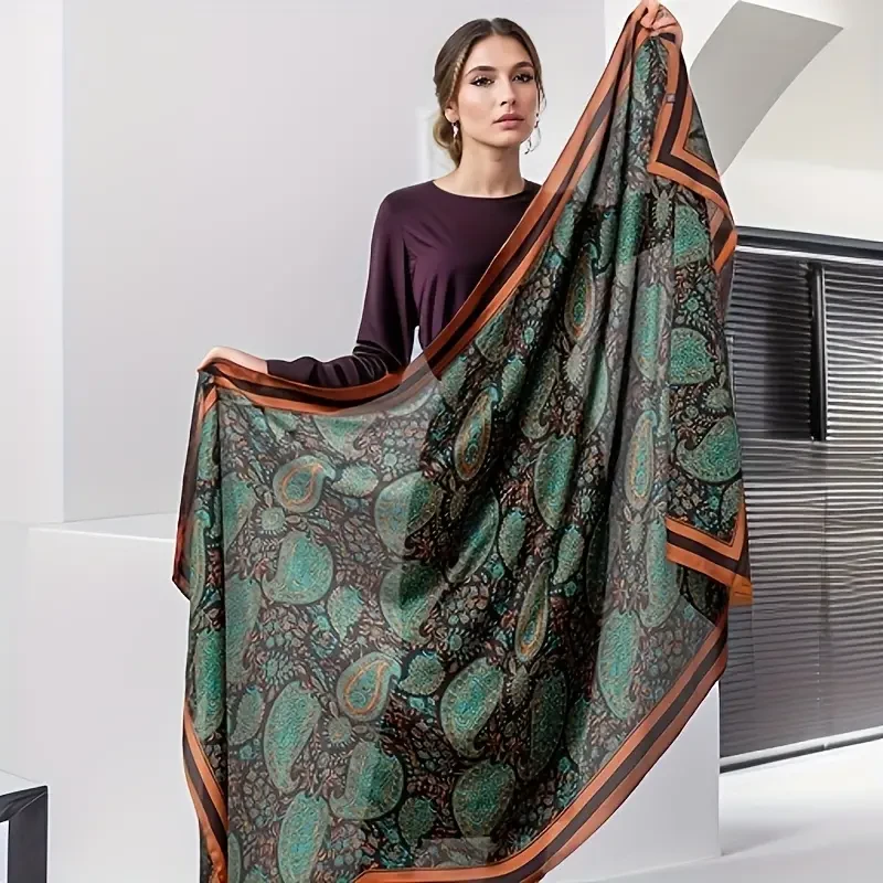 Luxurious Satin Chiffon Floral Scarf