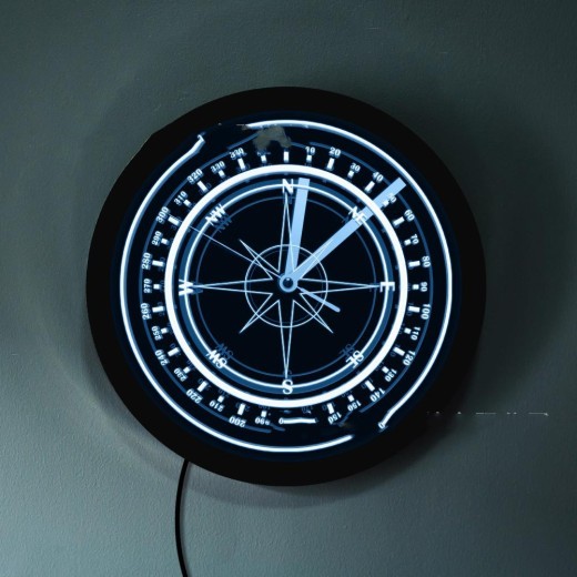 LED Luminous Wall Clock Black Wall Clock Nautical Compass Backlit Rose Compass Home Decoration Clock Wall Clock
