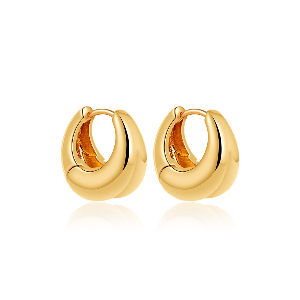 18K Gold Geometric Glossy Double Layer Round Ring Earrings