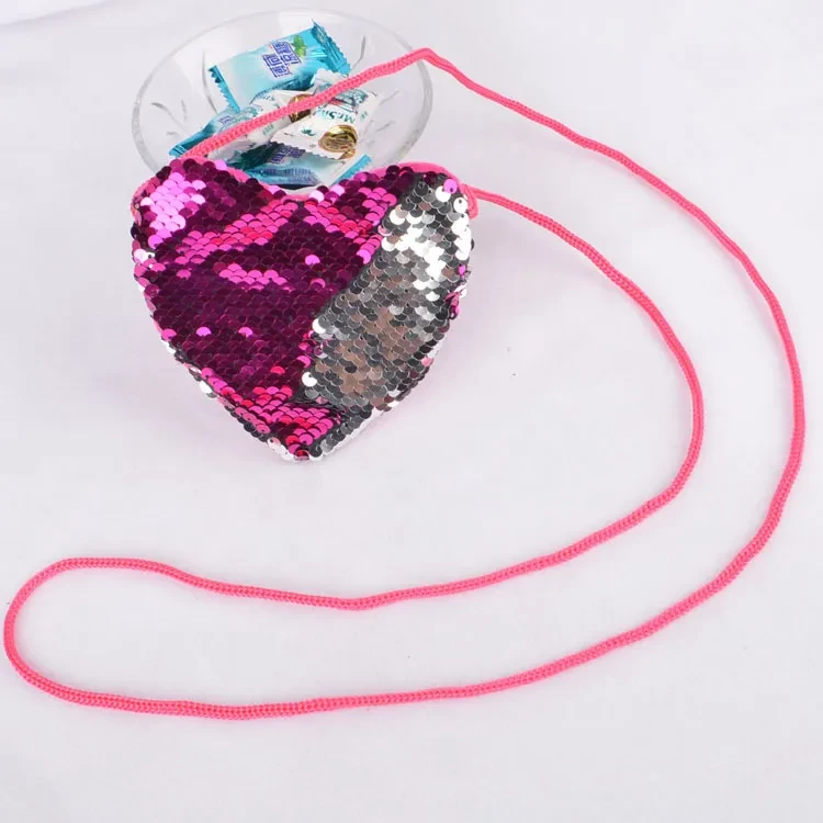 Sequined lanyard bag love children's coin purs