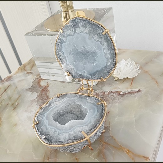 Natural Crystal Agate Geode Cornucopia Jewelry Box Ornament