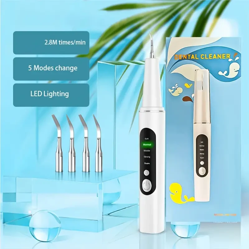 4 Replaceable Heads Rechargeable Teeth Scaler with LED Light, Type-C Charging, Oral Hygiene Cleaner Kit Christmas Gift