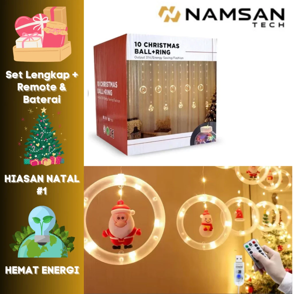 Christmas Ring Light - 3D Christmas Hanging Lights | Christmas LED String Light for Home Decoration