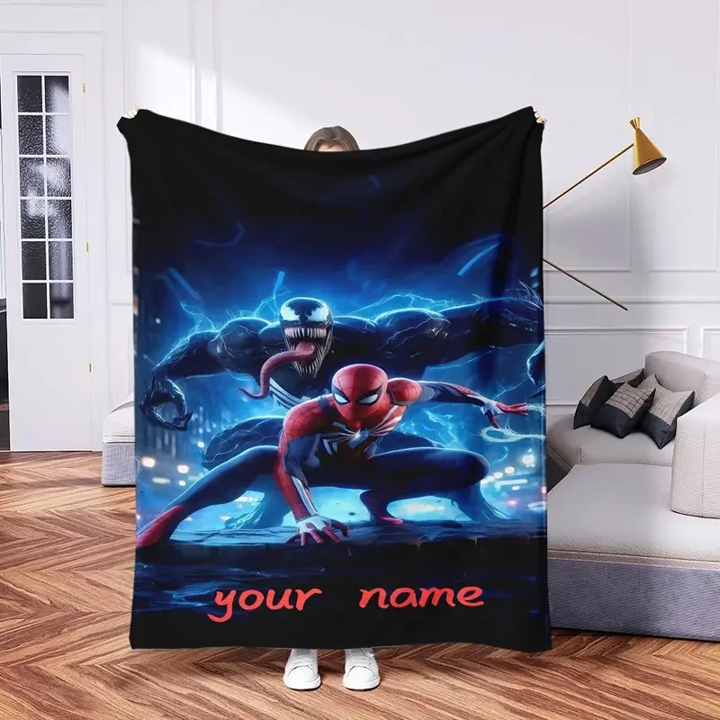 Customizable Red & Blue Spider-Themed Blanket - Soft, Personalized Name Option, Lightweight & Cozy for Office & Home, All-Season Cartoon Design - Ideal Gift for Lunch Breaks & More