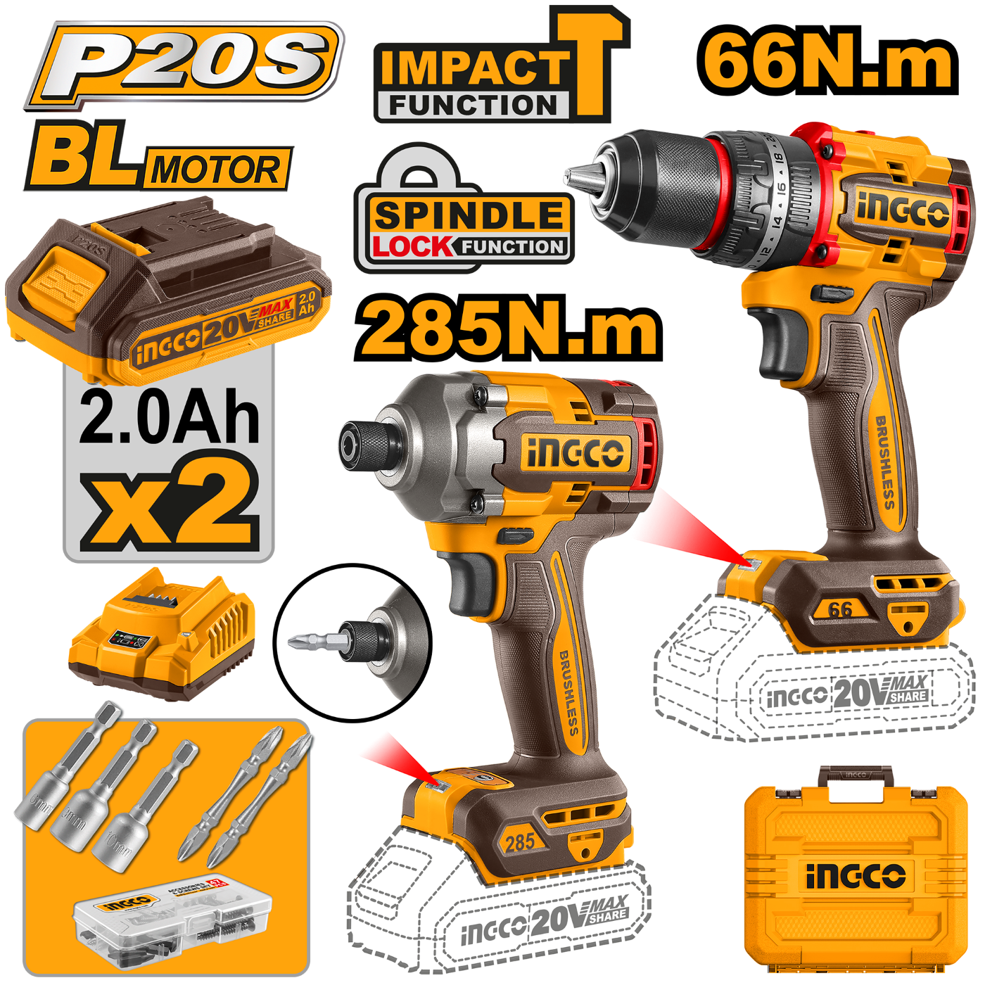 Drill 2pcs Set Lithium-Ion 20V