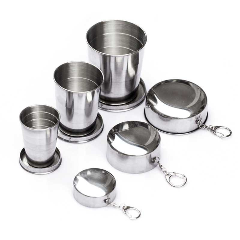 Stainless Steel Camping Folded Cup Keychain