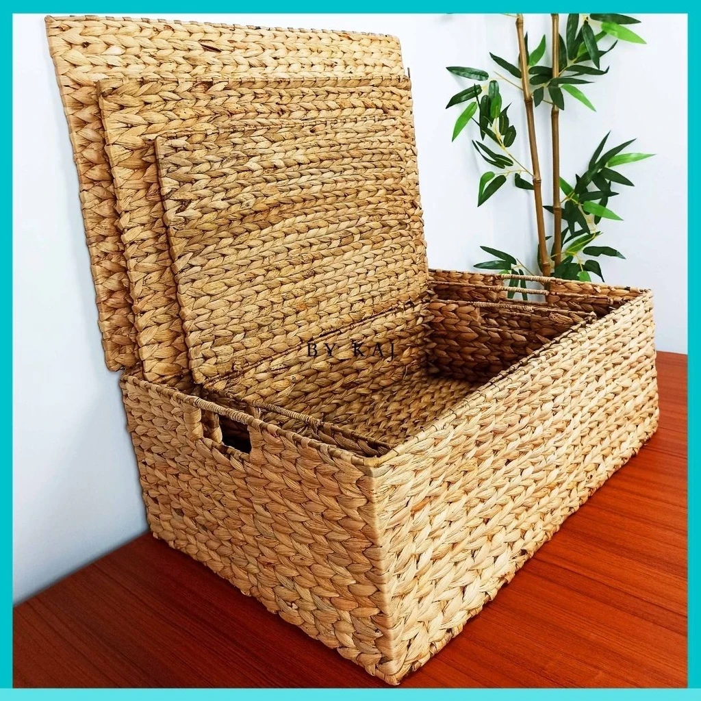 Multifunction Storage Box with Water Hyacinth Cover