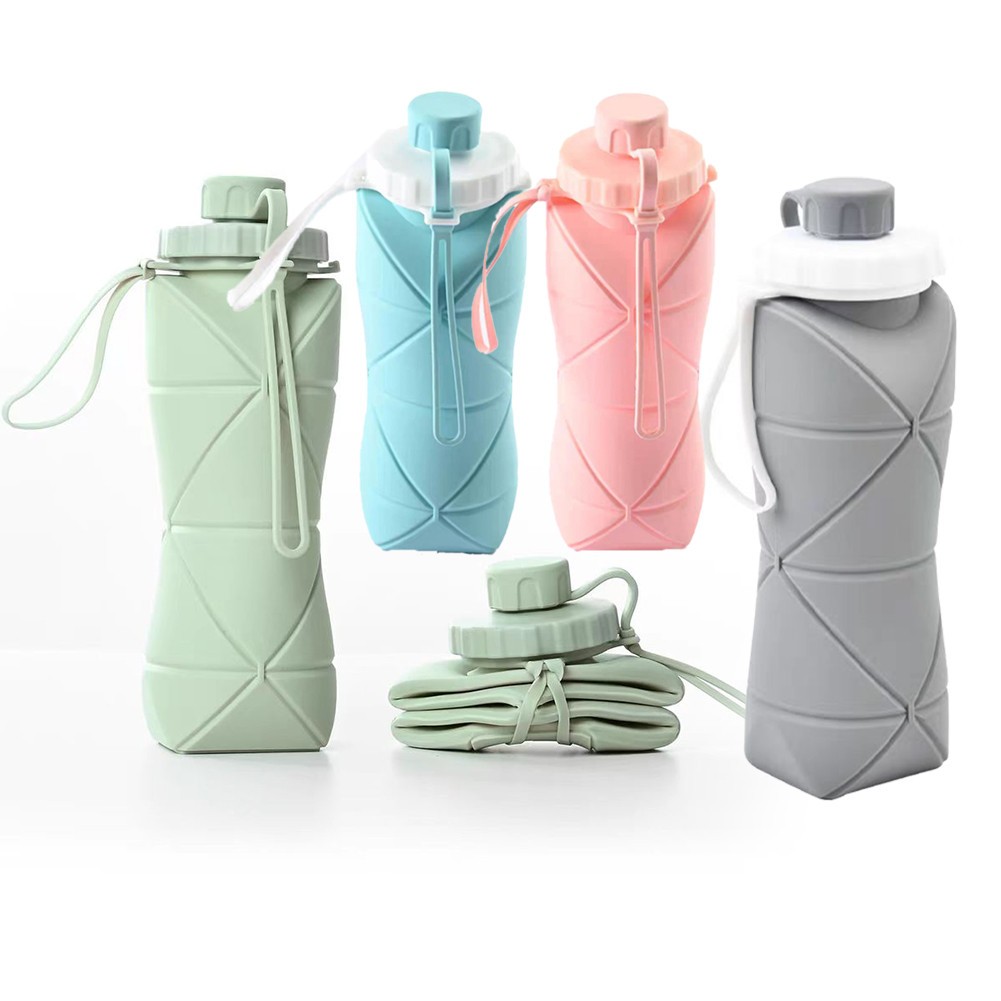 Origami Bottle Foldable Silicone Drinking Bottle / Foldable Bottle 600ml Sport Drinking Bottle With Hook