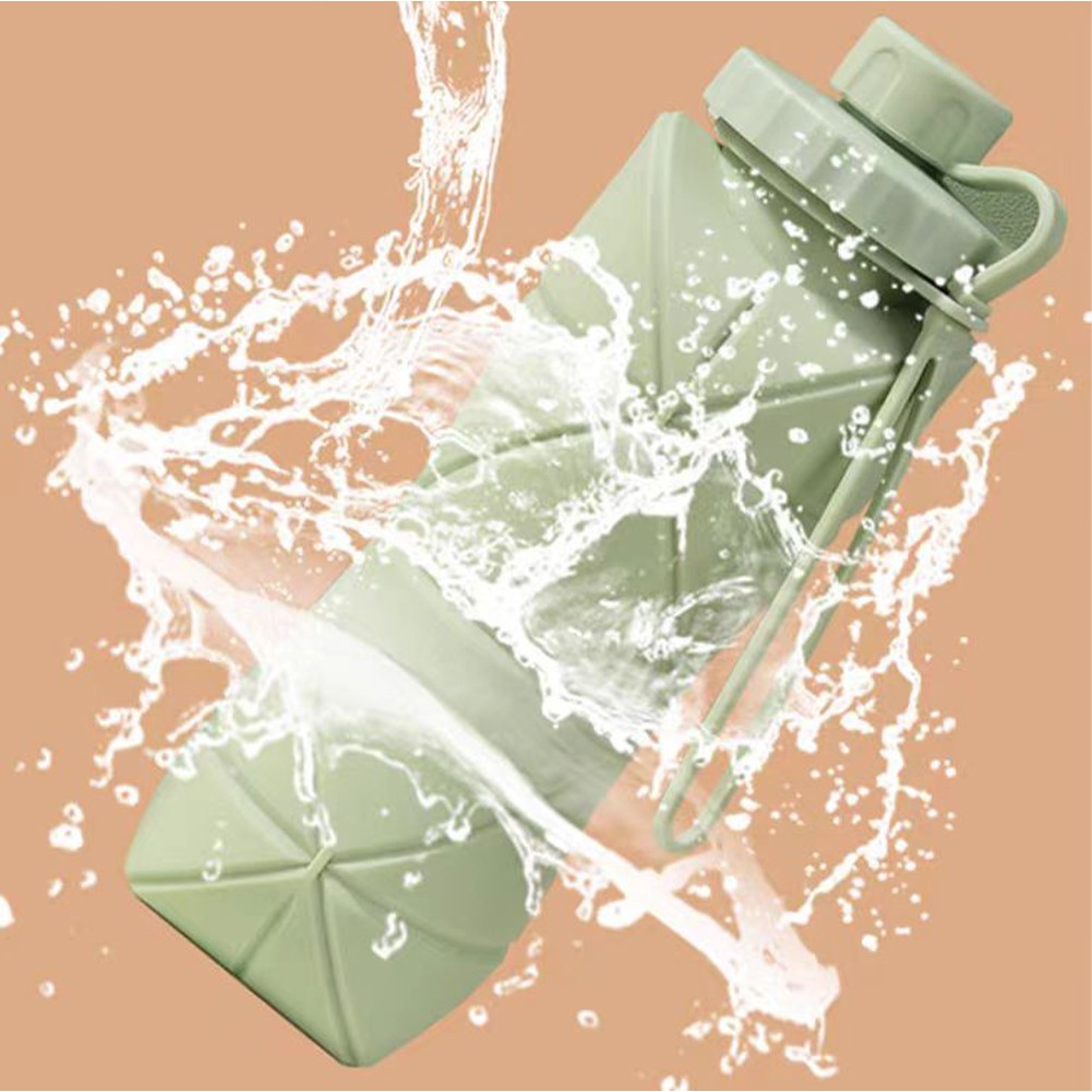 Origami Bottle Foldable Silicone Drinking Bottle / Foldable Bottle 600ml Sport Drinking Bottle With Hook