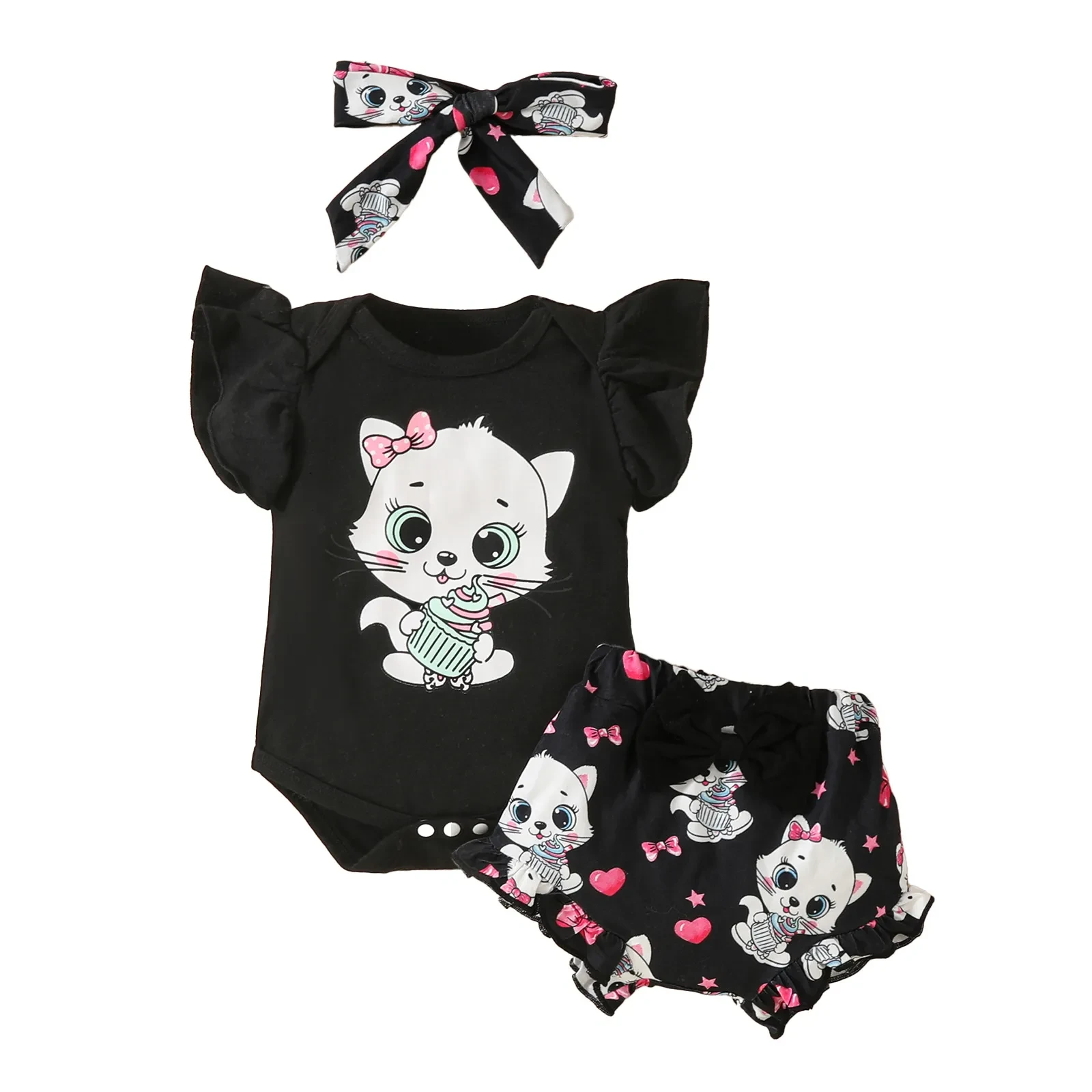 Baby Girl Sleeveless Cat With Shirt Suit