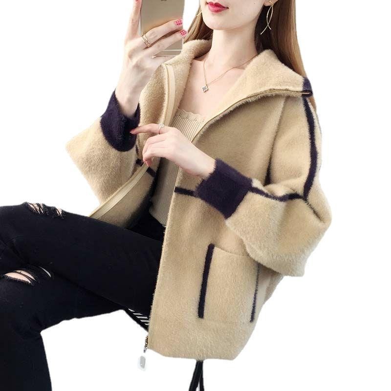 Lapel Zipper Wool Cardigan Coat For Women