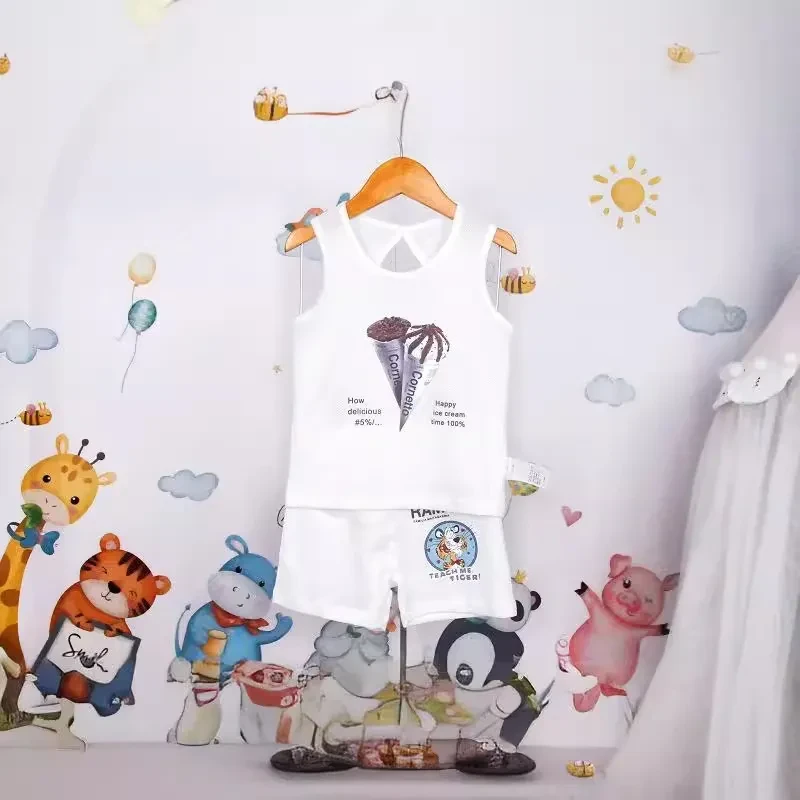 Girls Cotton Sleeveless T-shirt Top Suit