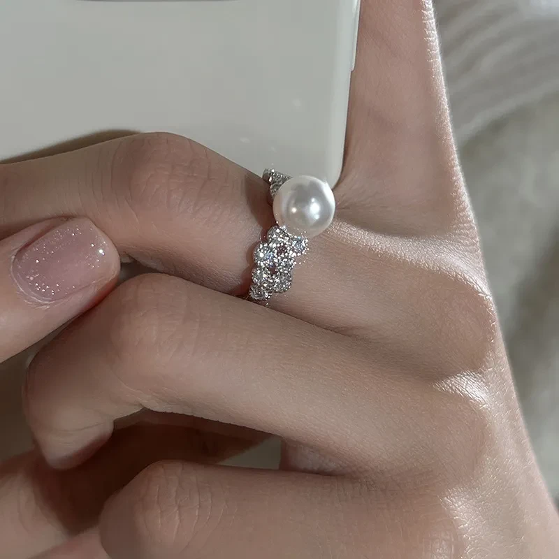 Ins Light Luxury Zircon Pearl Ring