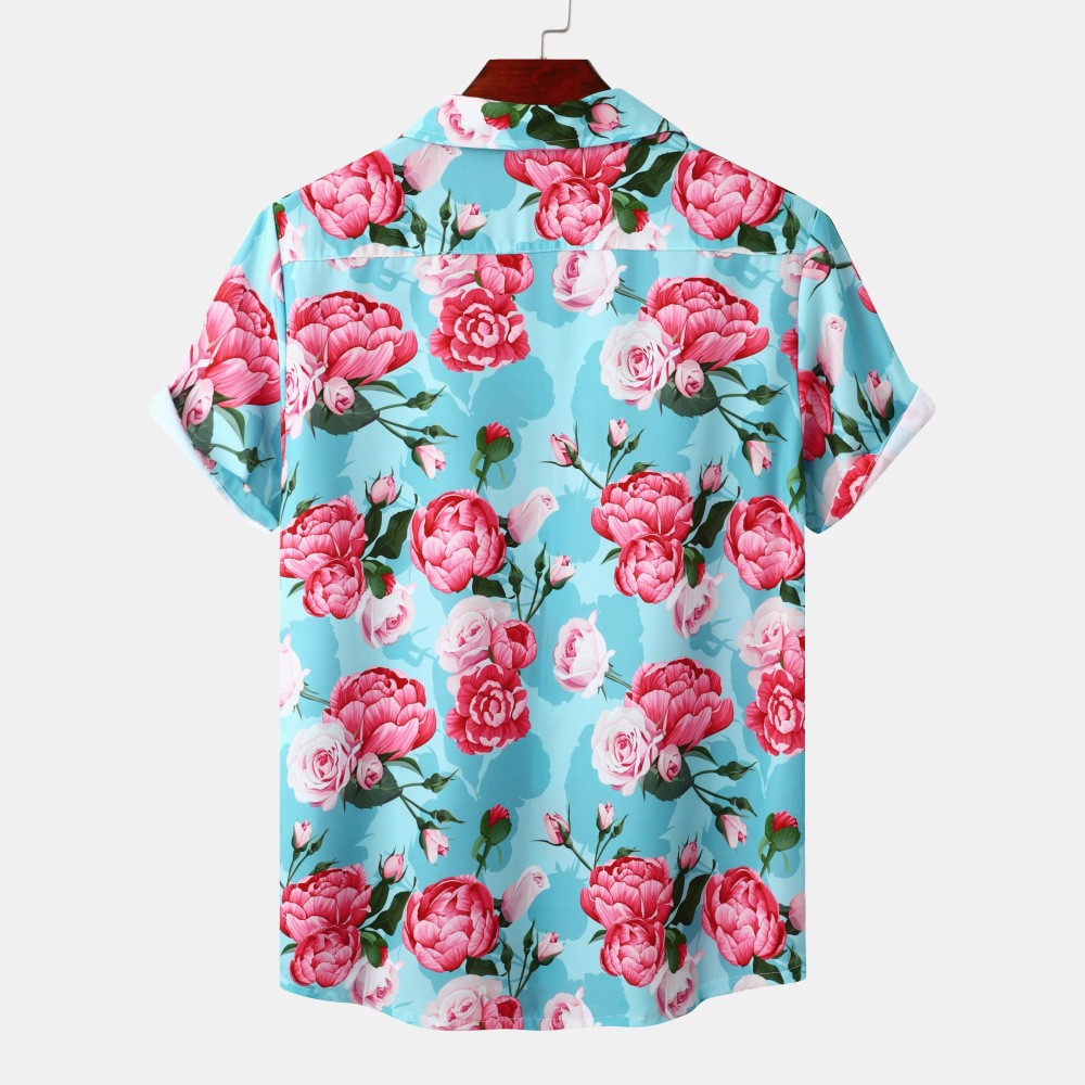 Hawaii Beach Ice Silk Printed Shirt Men