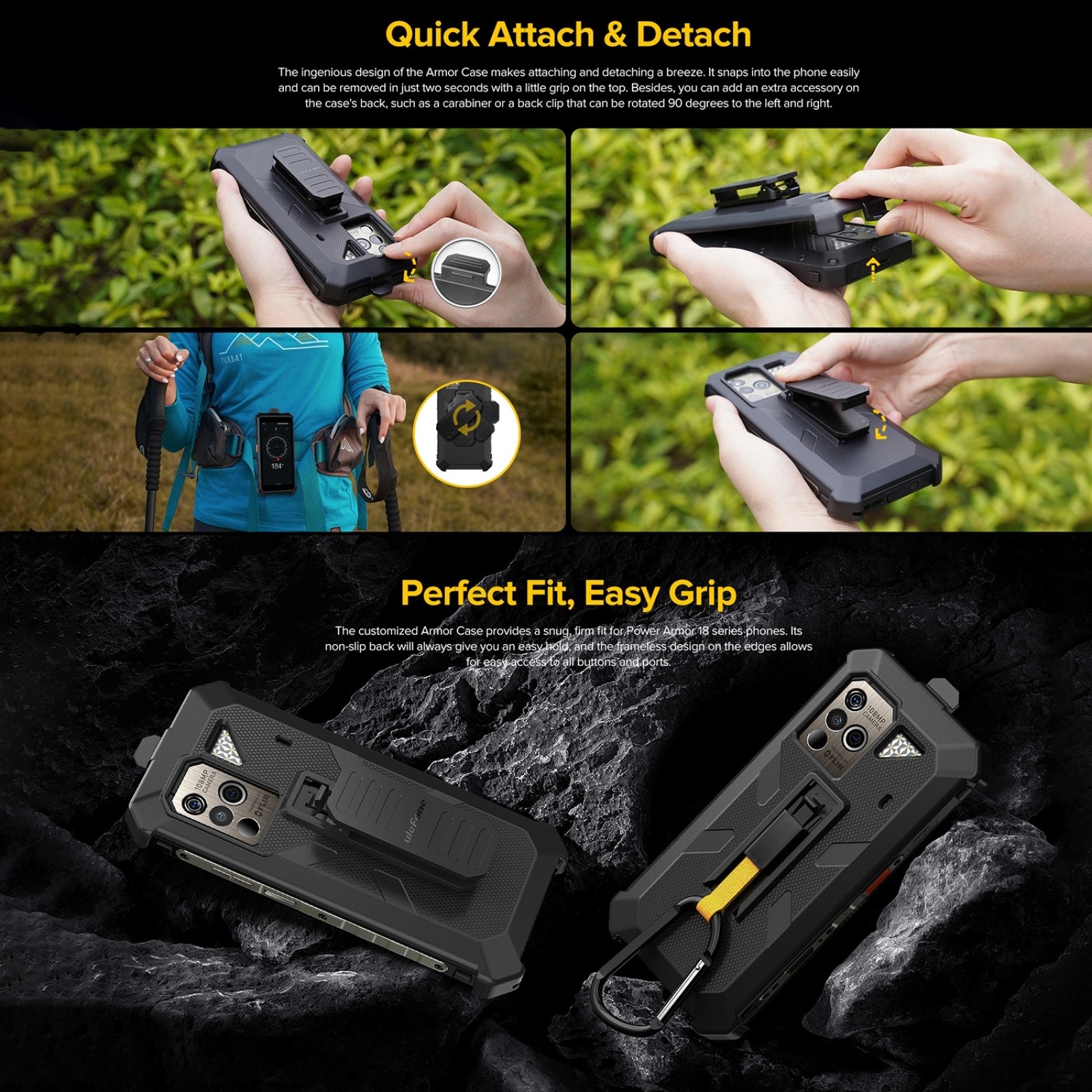 Original Ulefone Power Armor 18T Protective Case - Multifunctional Back Clip Cover