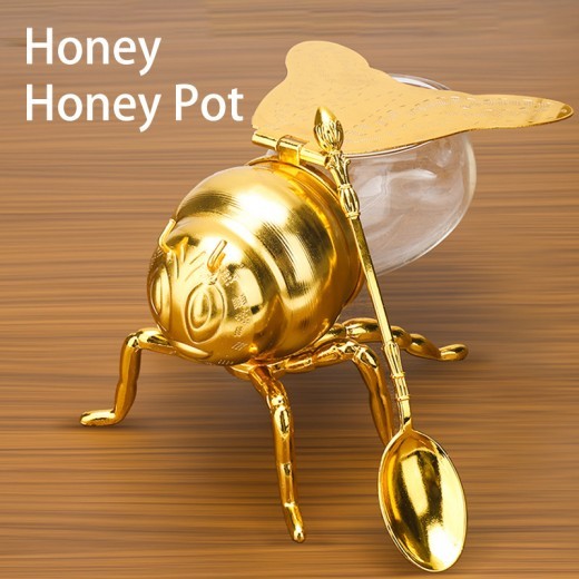 Classical Style Bee Sugar Bowl Seasoning Jar With Spoon Metal Crafts Kitchen Gadgets