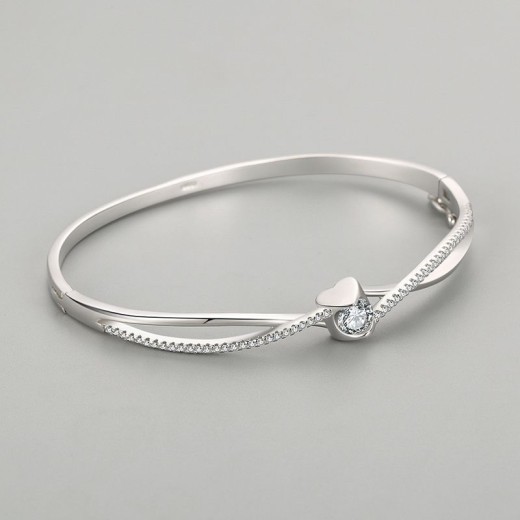 Women's Fashion Novel Double Layer Cross Heart Silver Bracelet