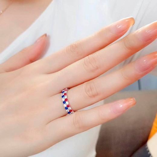 Imported 5A high carbon diamond natural red sapphire row diamond vice ring diamond ring 925 silver plated platinum stacking ring