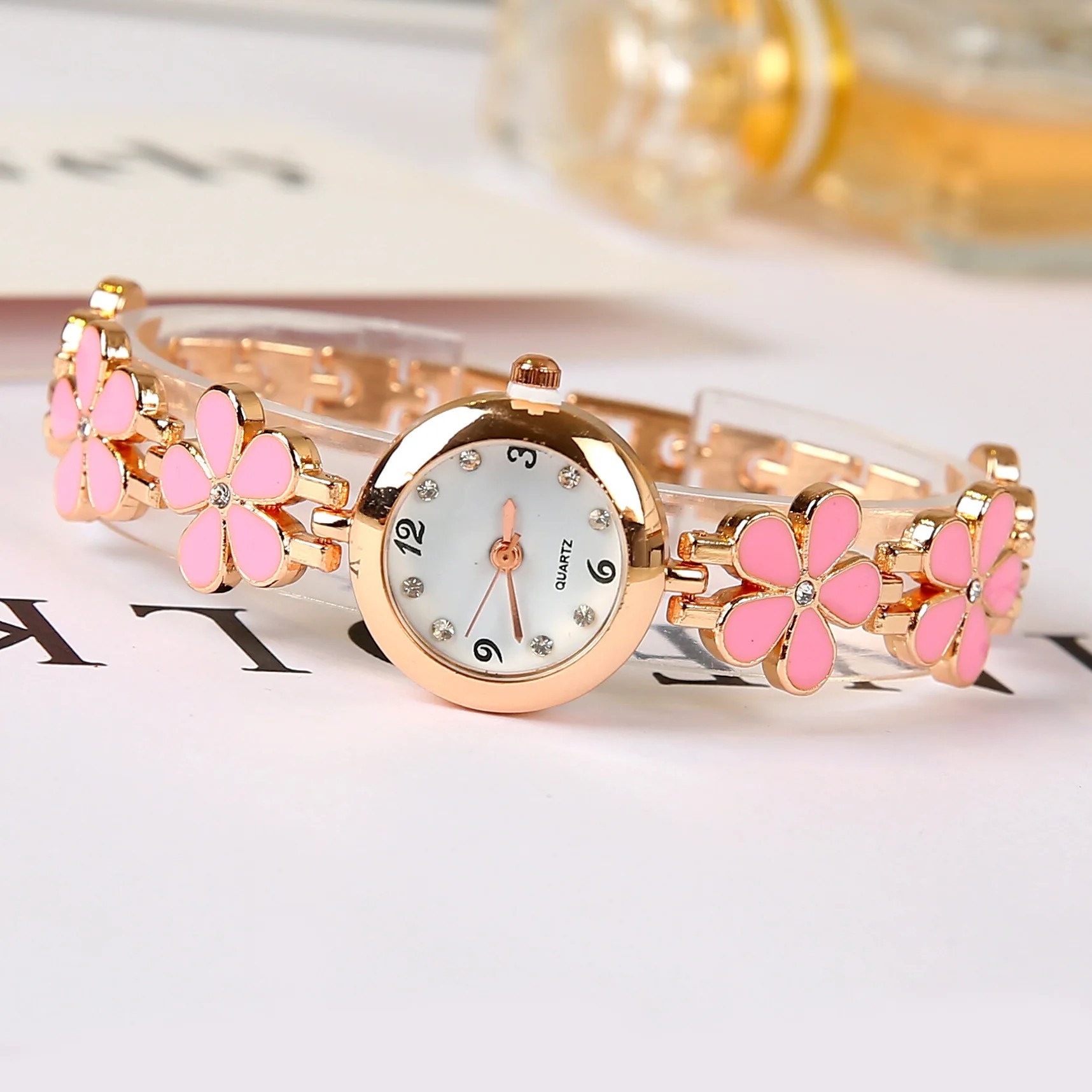 Luxury Rhinestone Flower Bracelet Watch
