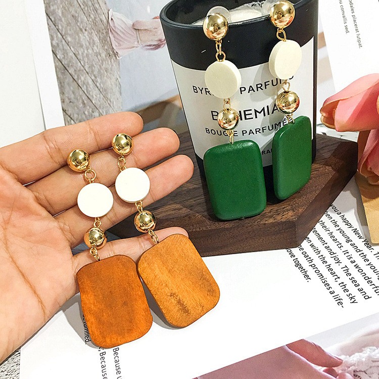 Vintage geometric wooden earrings